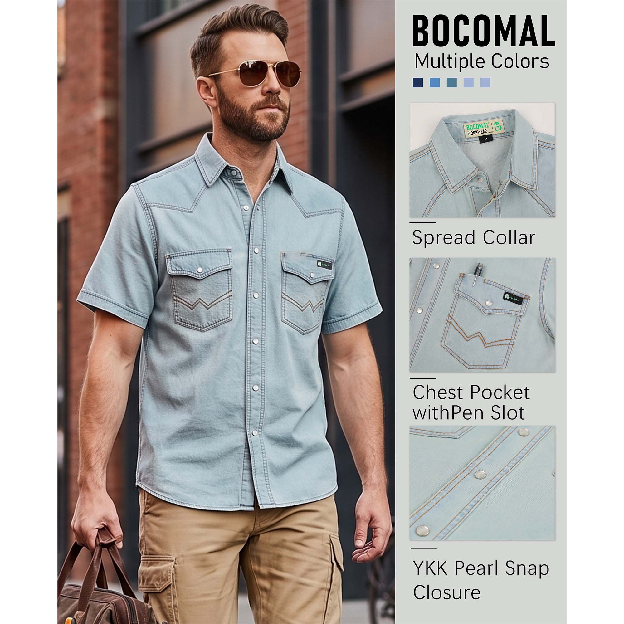6.5OZ Short Sleeve Pearl Snap Denim Work Shirt (NON-FR) - SH052C