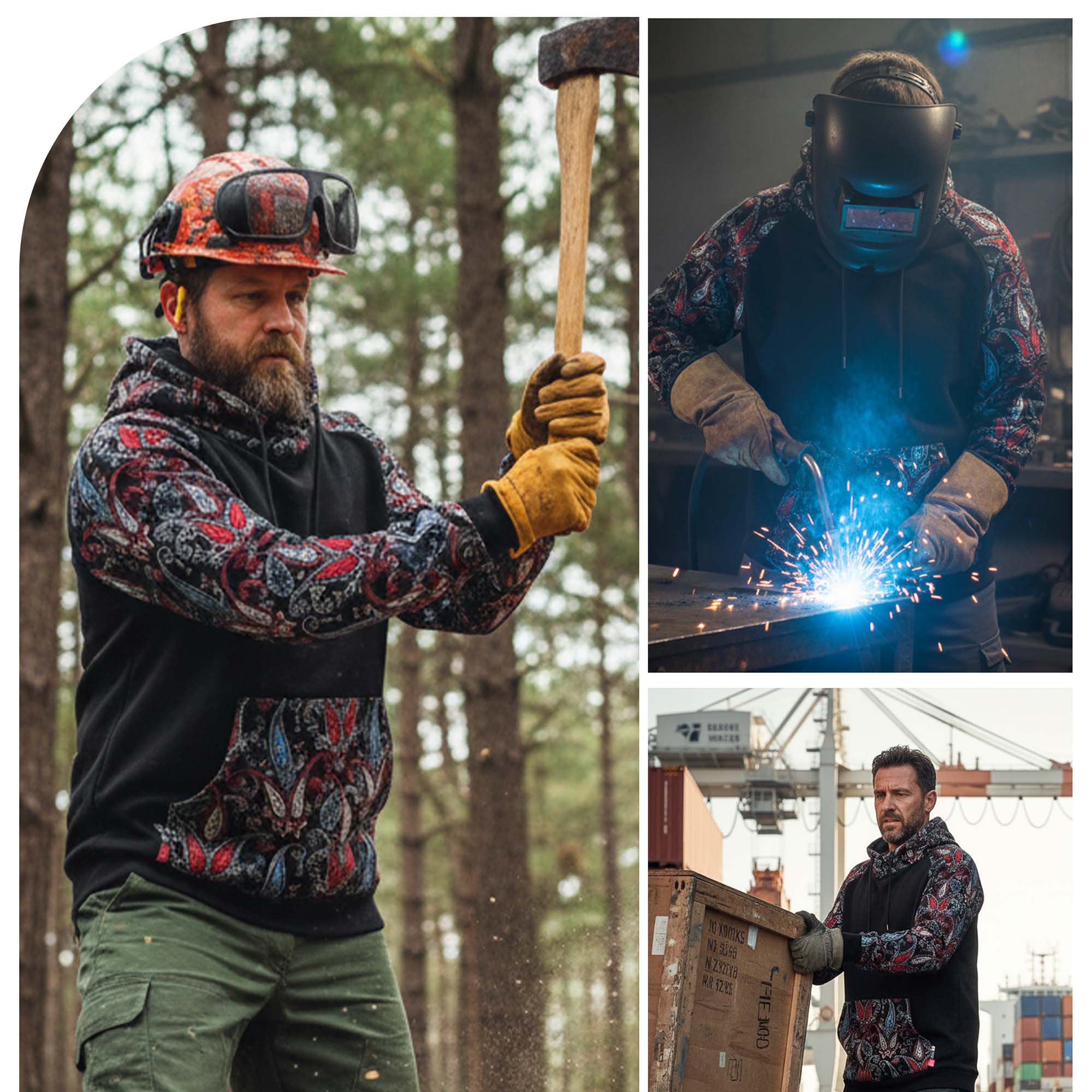 10.5oz Paisley Printed Two Tone Cotton Fleece Flame Resistant Pullover Hoodies(Final Sale)-1109P