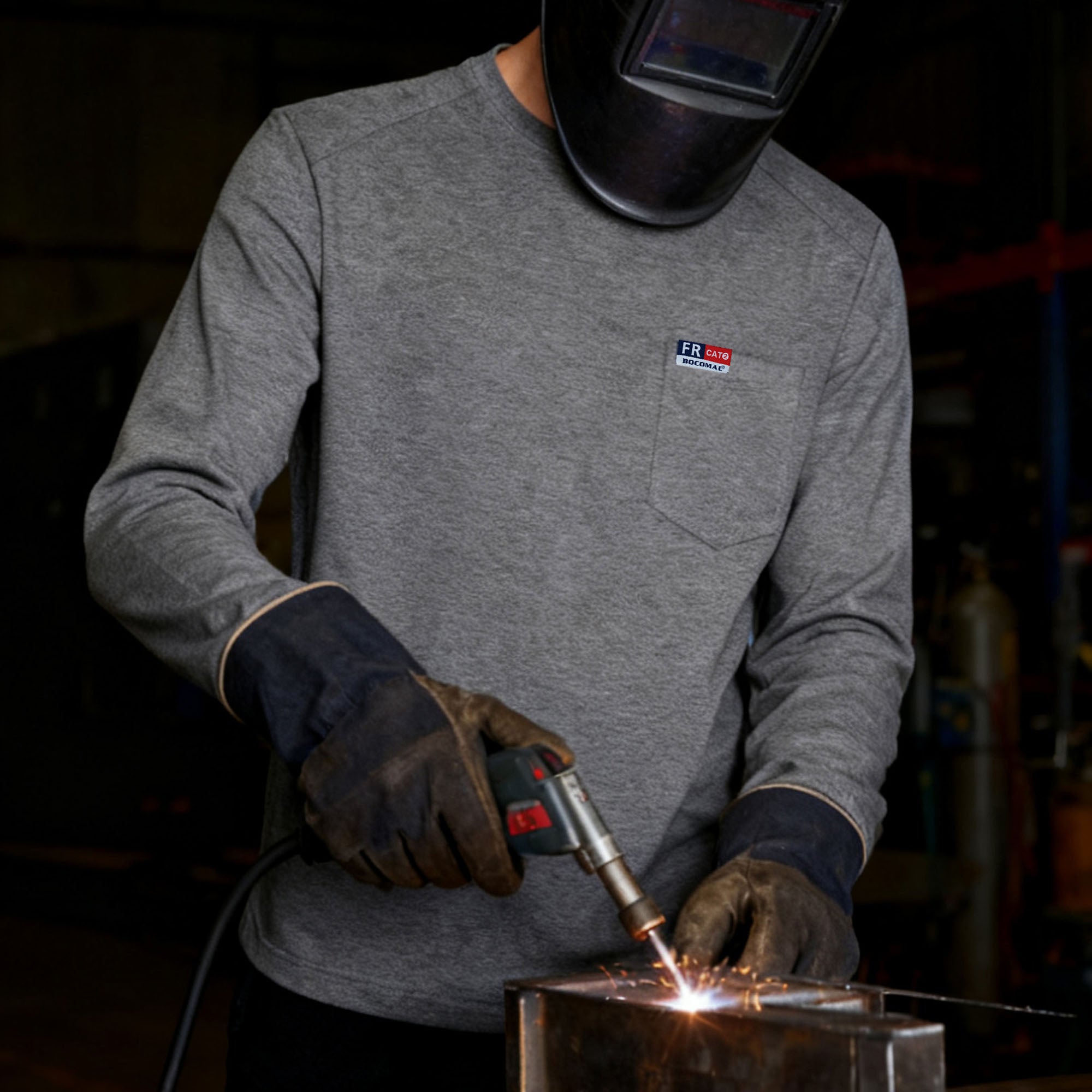 6OZ Crewneck Cotton Tencel Heather Blended Flame Resistant Work T-Shirt - A335