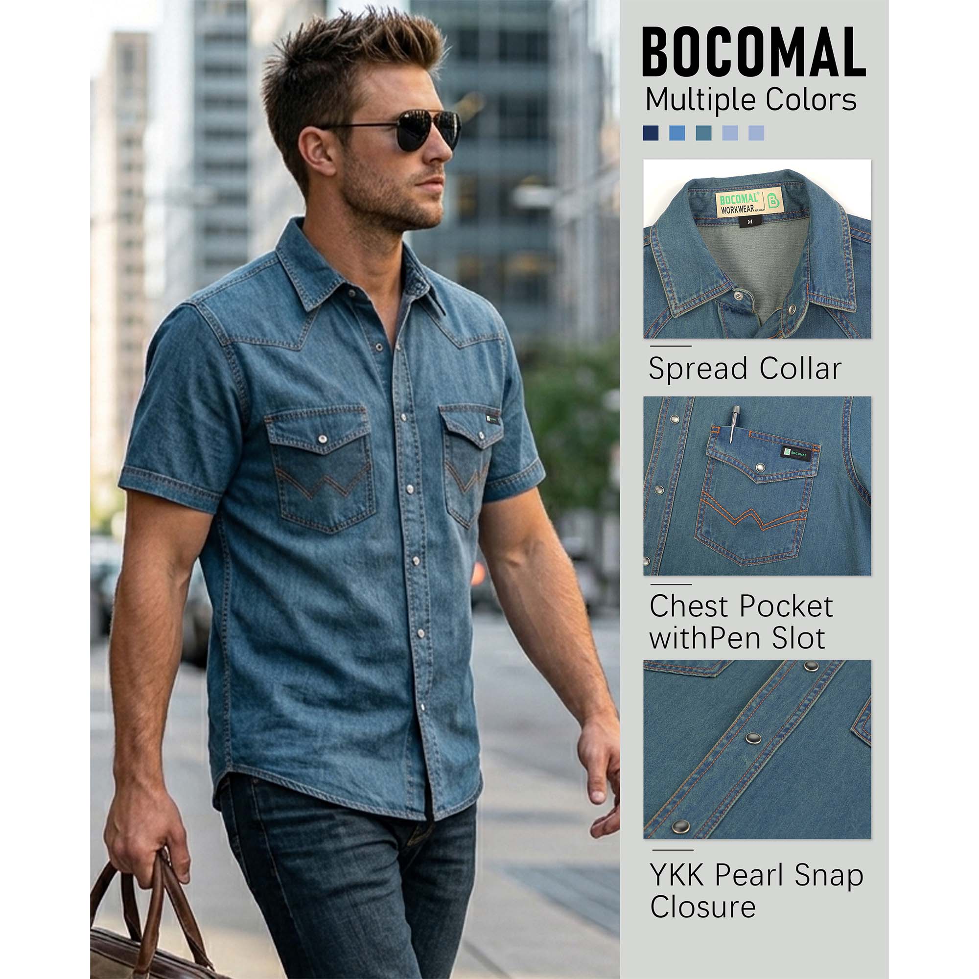 6.5OZ Short Sleeve Pearl Snap Denim Work Shirt (NON-FR) - SH052C