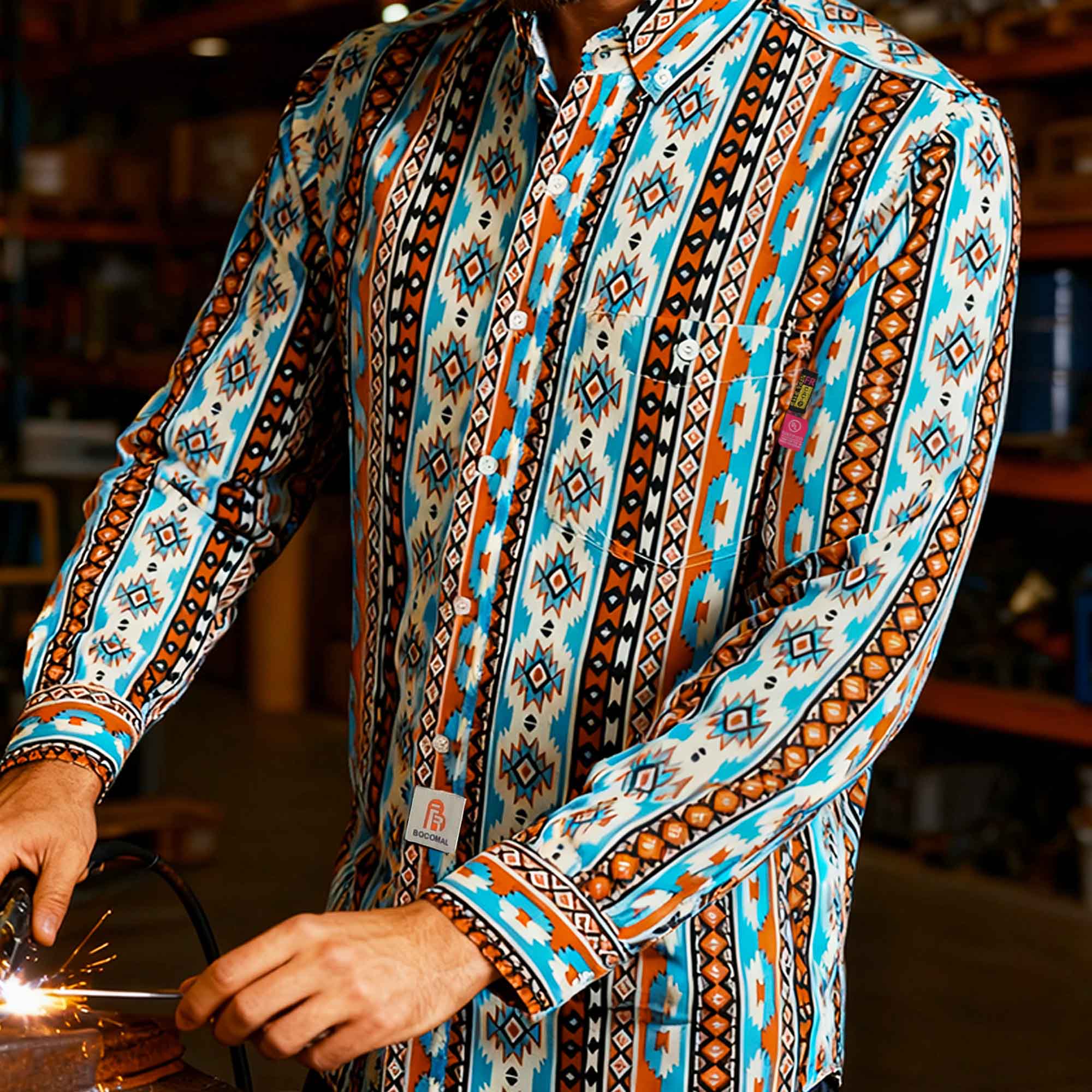 6.5OZ Printed Bohemia Button Down Flame Resistant Work Shirt-0816A-NEW