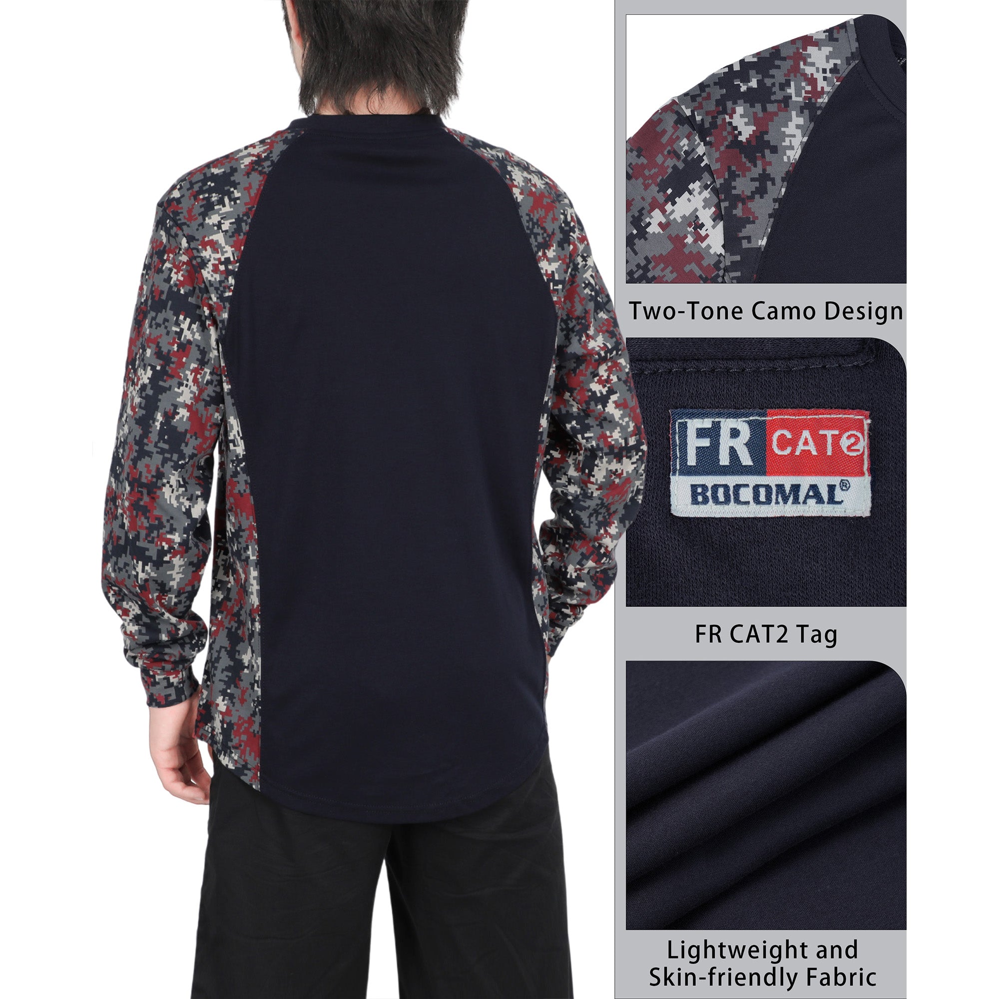 5.5oz Lightweight Crewneck Camo Two-Tone Melt Pocket FR Long Sleeve Welding T-Shirt-4408C