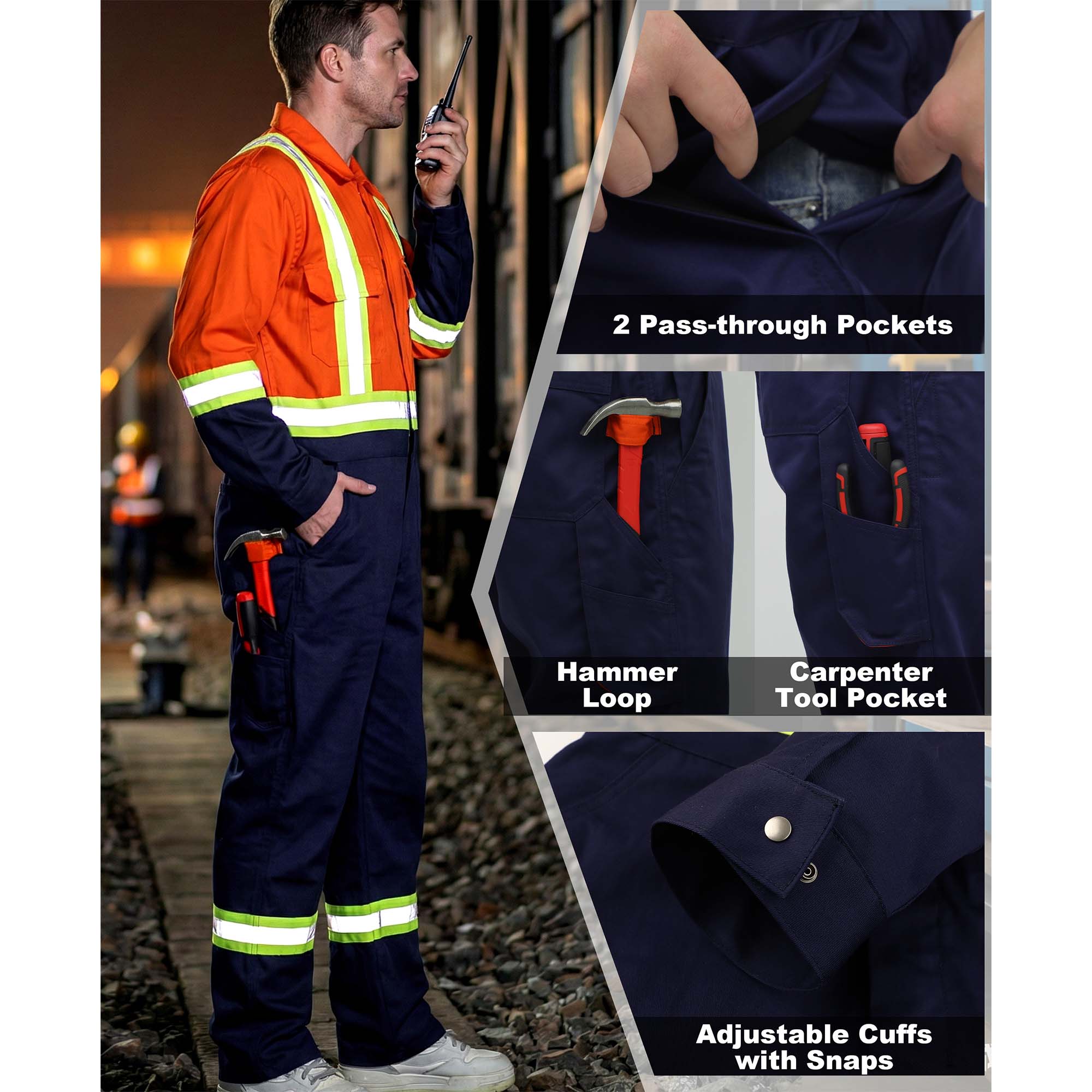 7.5OZ Cotton Twill FR Hi Vis Work Coverall - 2401HV