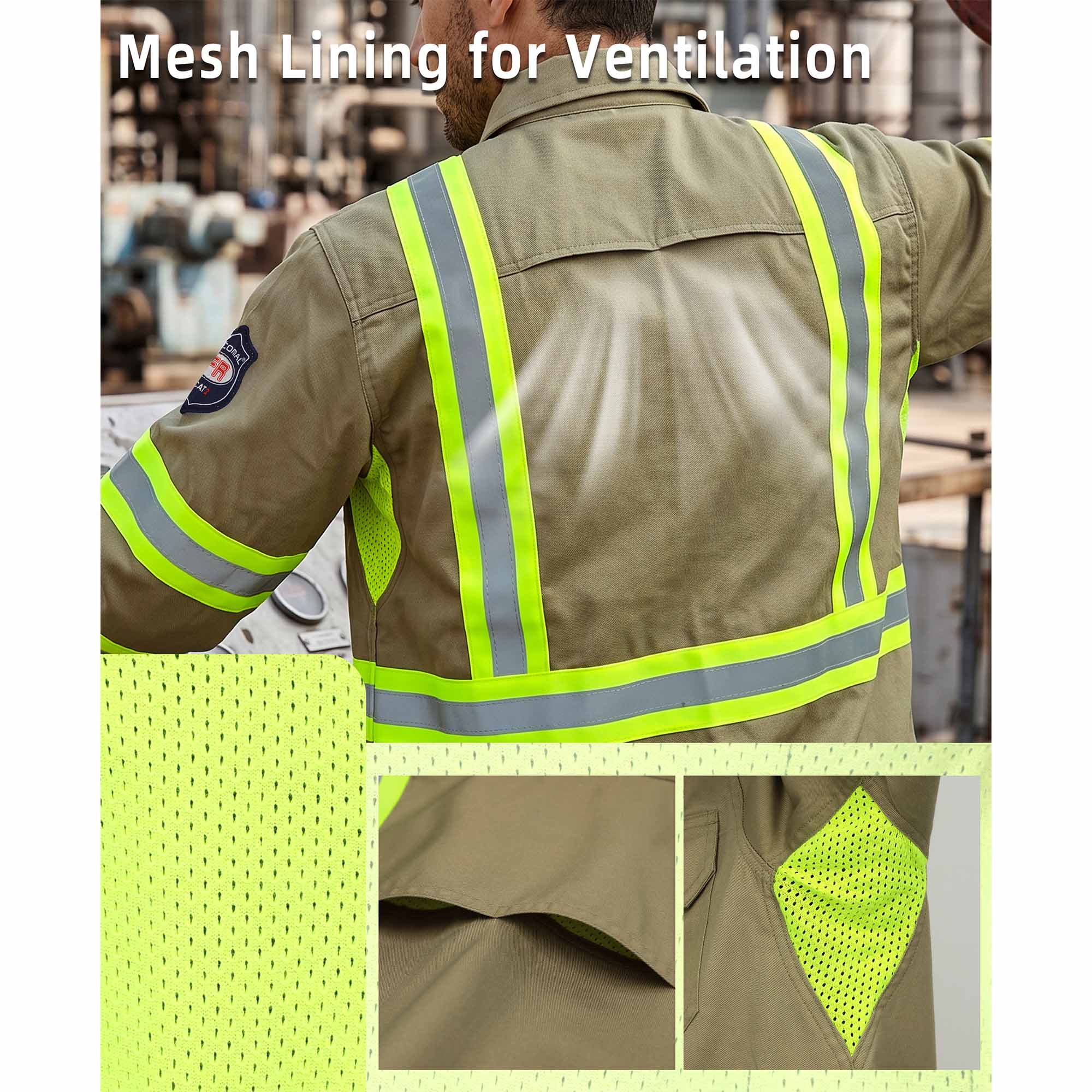 6.5OZ Lightweight Reflective High Visibility Breathable Mesh Vented FR Shirts - B207HV