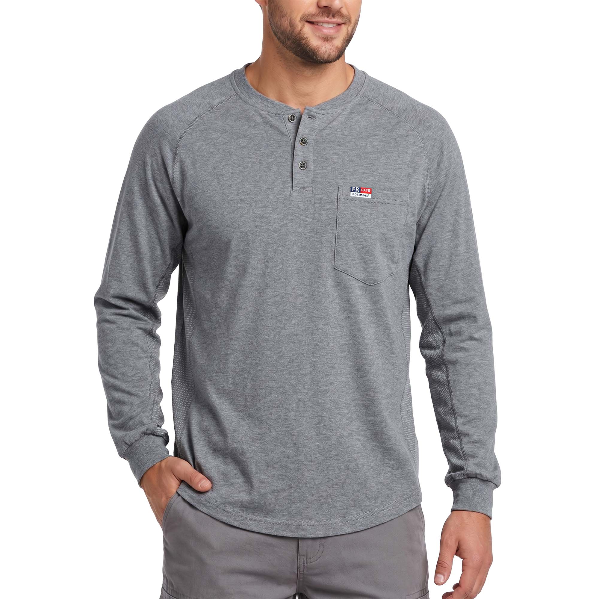 6OZ Henley Bird's-Eye Breathable Vented Mesh FR Tee-B535