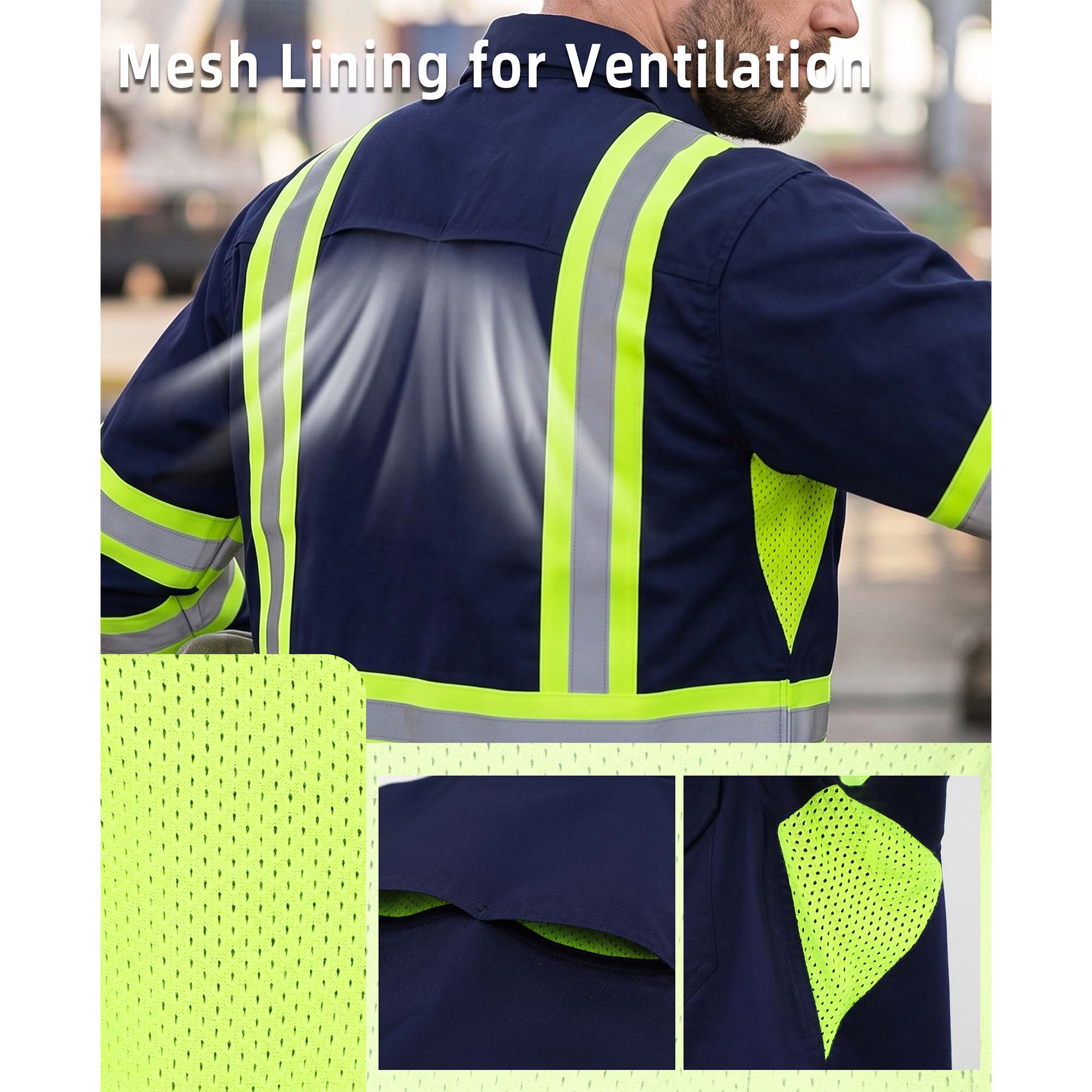 6.5OZ Lightweight Reflective High Visibility Breathable Mesh Vented FR Shirts - B207HV