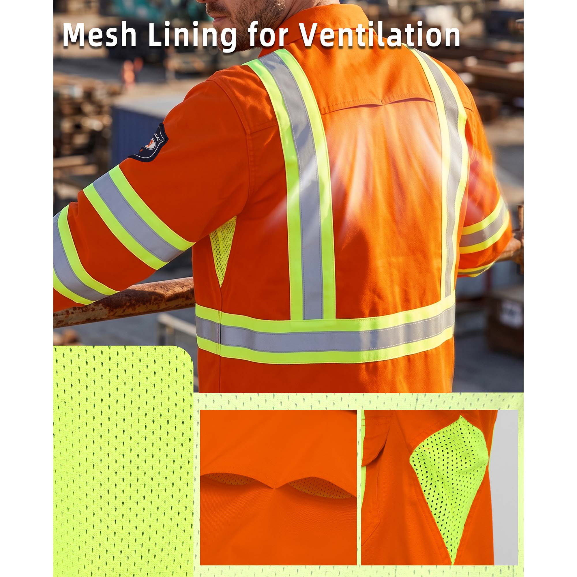 6.5OZ Lightweight Reflective High Visibility Breathable Mesh Vented FR Shirts - B207HV
