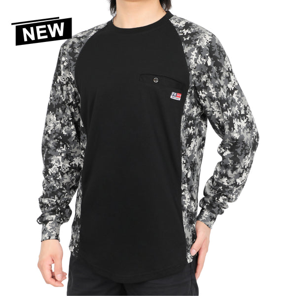 5.5oz Lightweight Crewneck Camo Two-Tone Melt Pocket FR Long Sleeve Welding T-Shirt