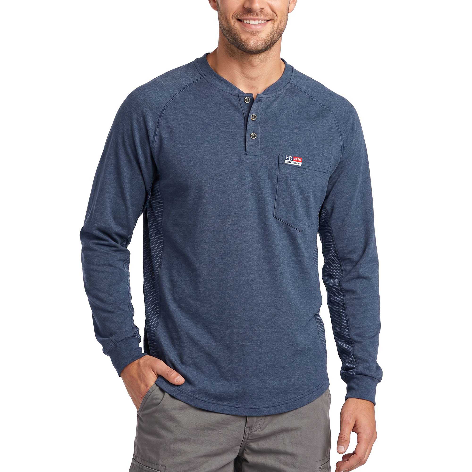 6OZ Henley Bird's-Eye Breathable Vented Mesh FR Tee-B535