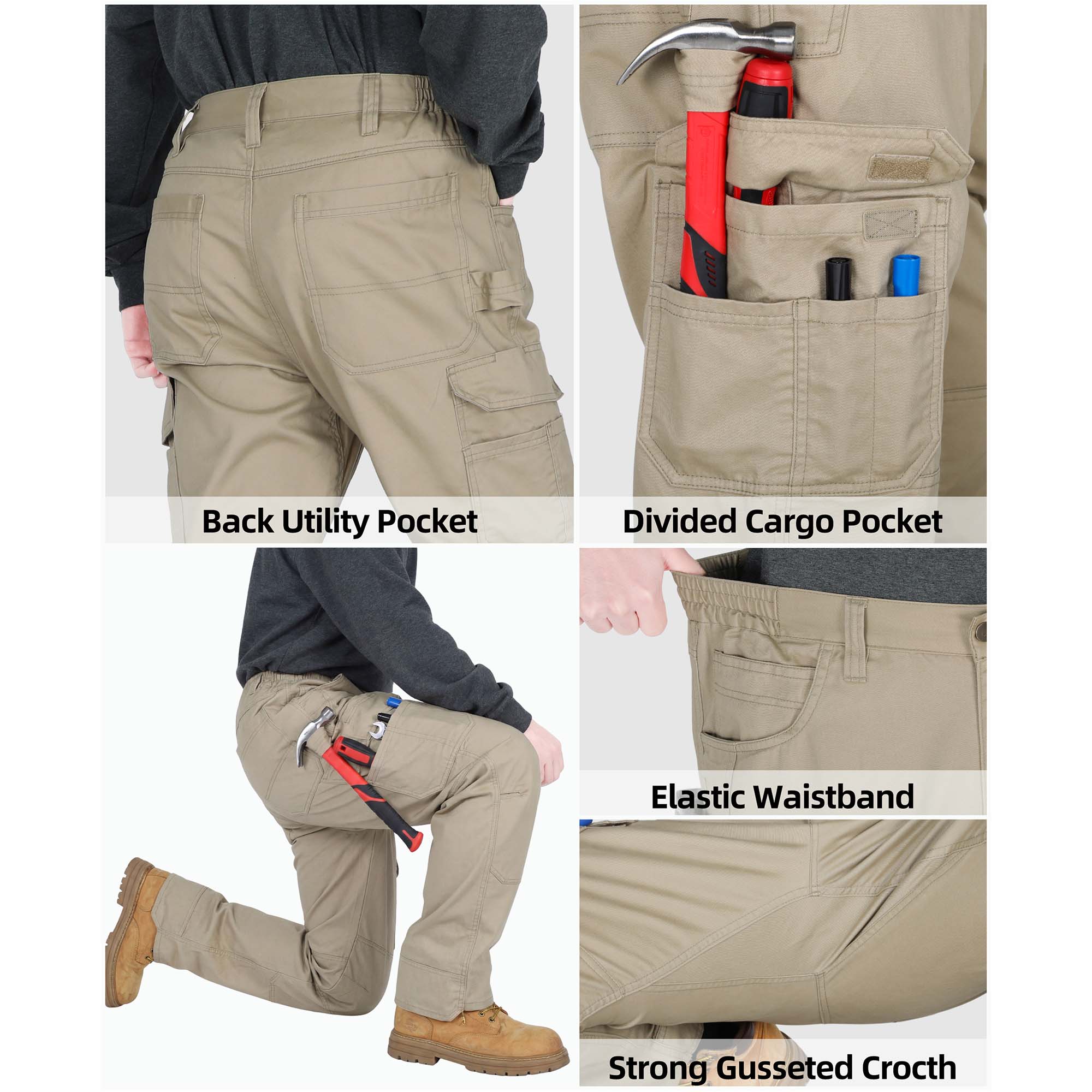 7oz Men's 12 Multi-Pockets 100% C Dura Comfort Water/Stain Resistant Work Cargo Pants - 031D