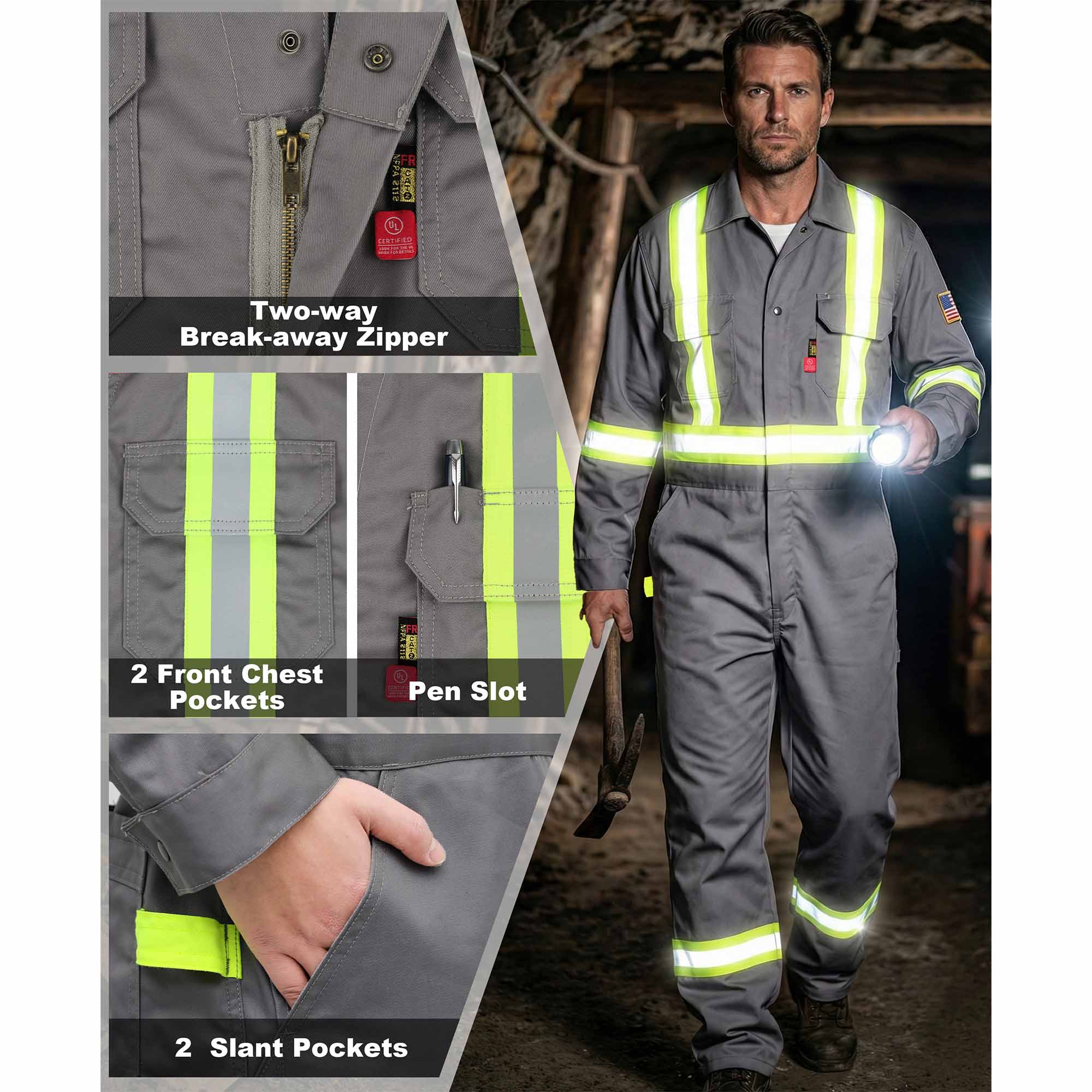 7.5OZ Cotton Twill FR Hi Vis Work Coverall - 2401HV