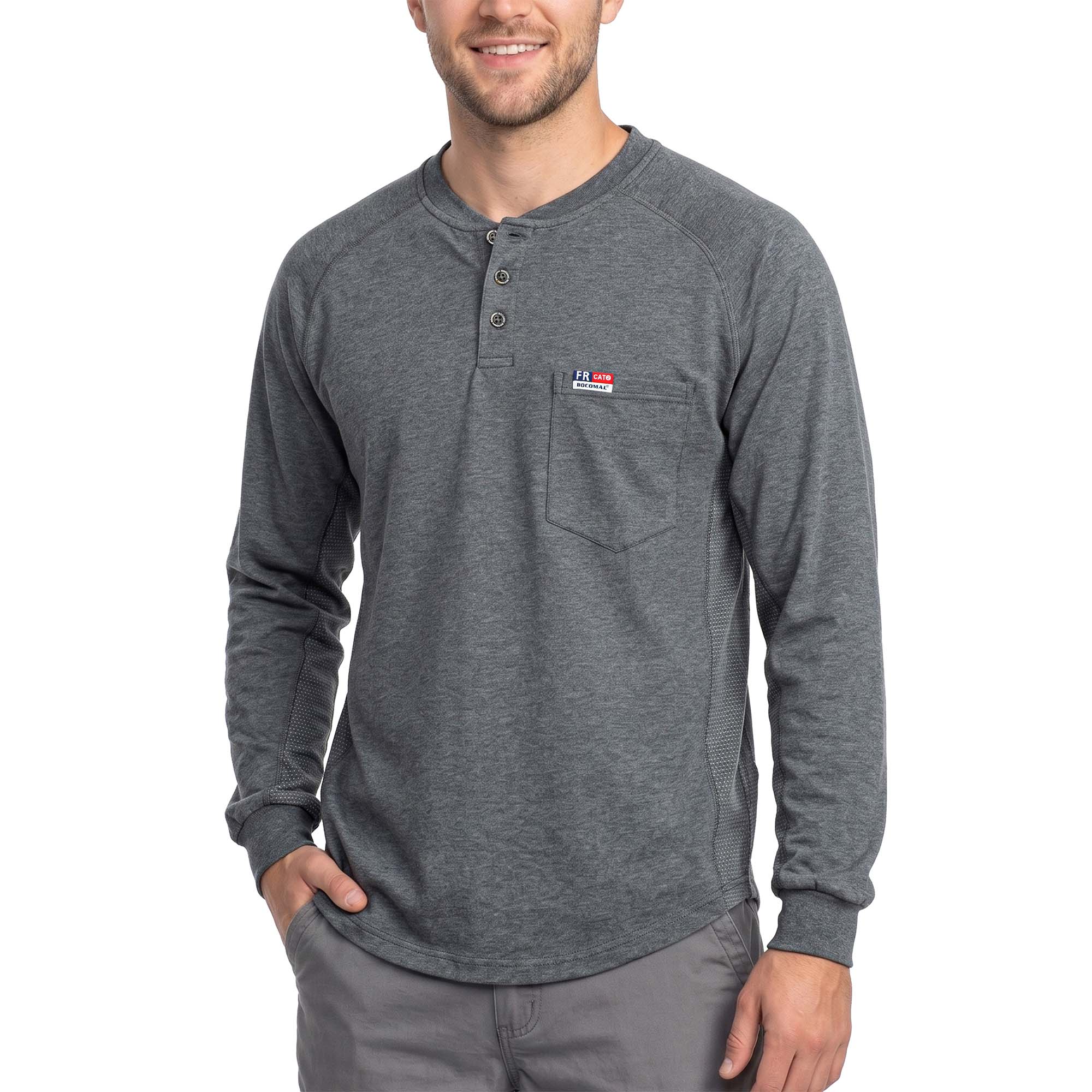 6OZ Henley Bird's-Eye Breathable Vented Mesh FR Tee-B535