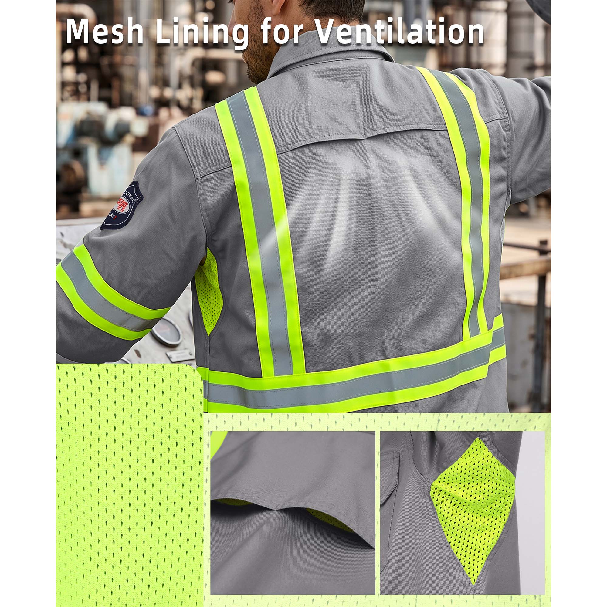 6.5OZ Lightweight Reflective High Visibility Breathable Mesh Vented FR Shirts - B207HV