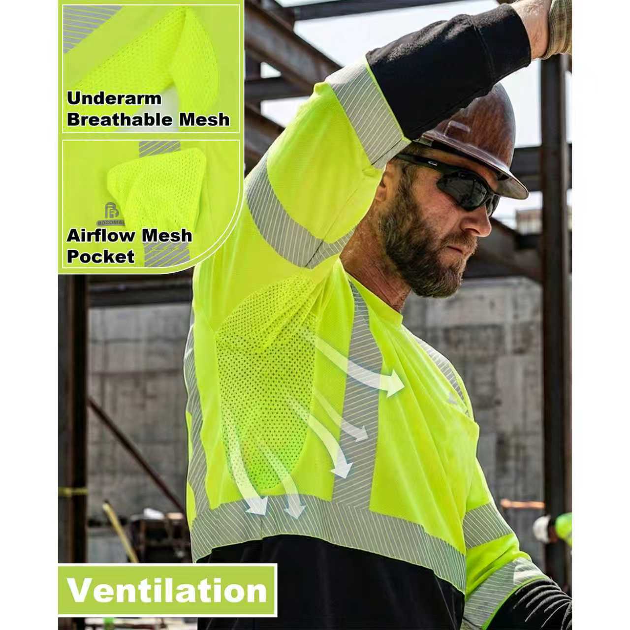 5.5OZ Lightweight Hi Vis Summer Vented Mesh FR T-Shirt-6008HV