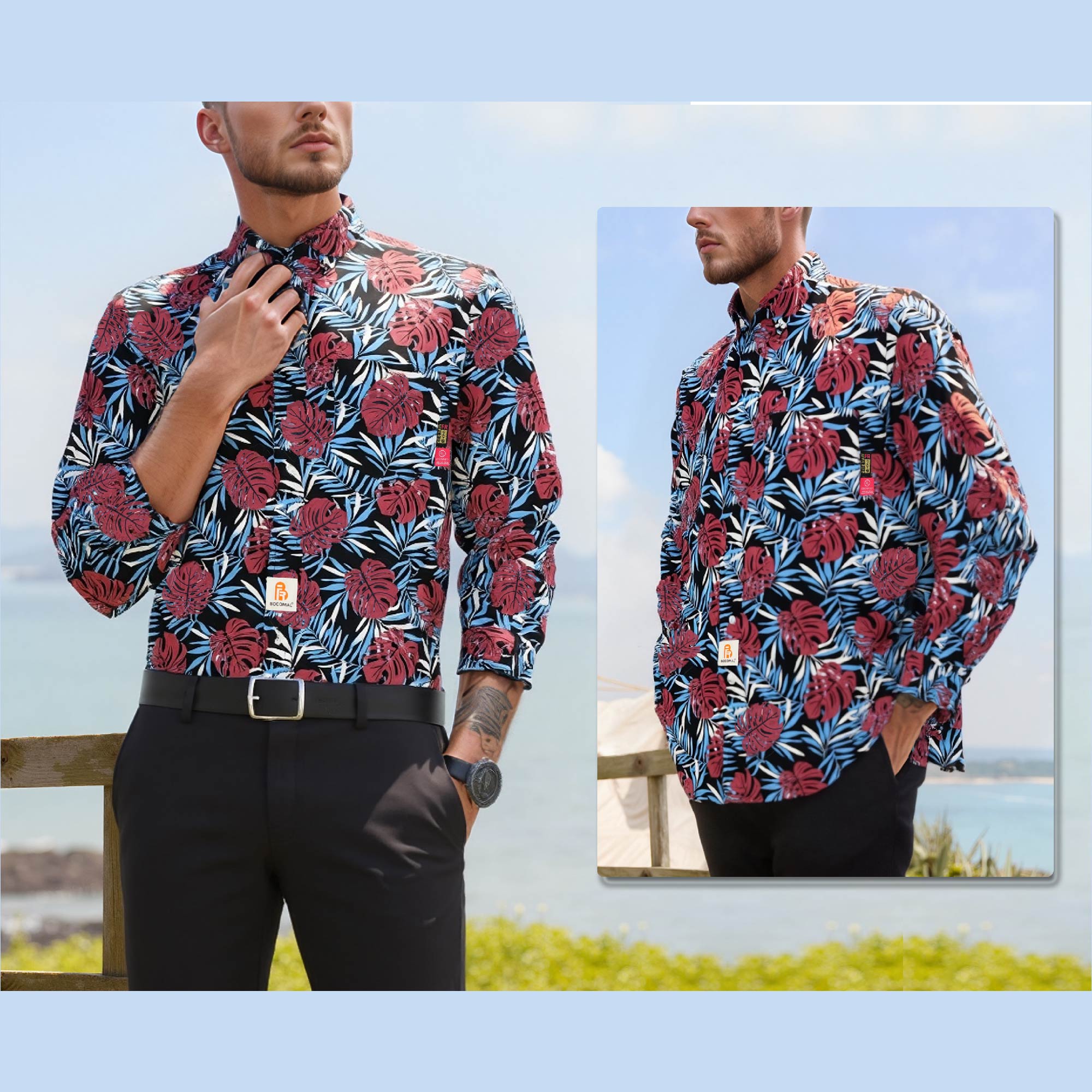 6.5OZ Printed Hawaii Lightweight Button Down Flame Resistant Shirts-0816A