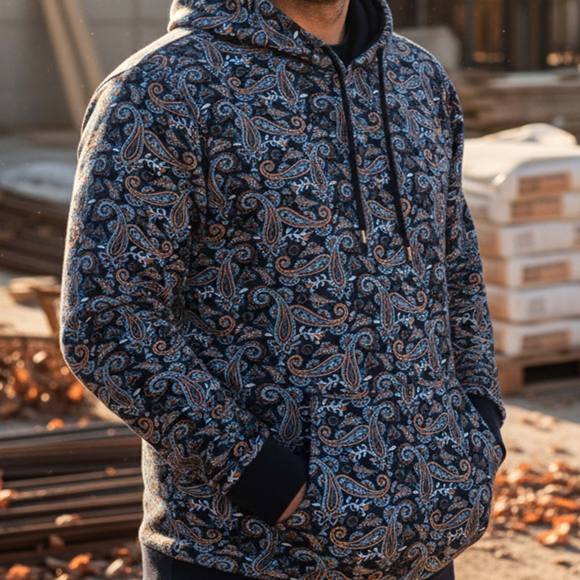 7.5oz Lightweight Paisley Printed Flame Resistant Hooded Sweatshirts Non Fleece -2613P