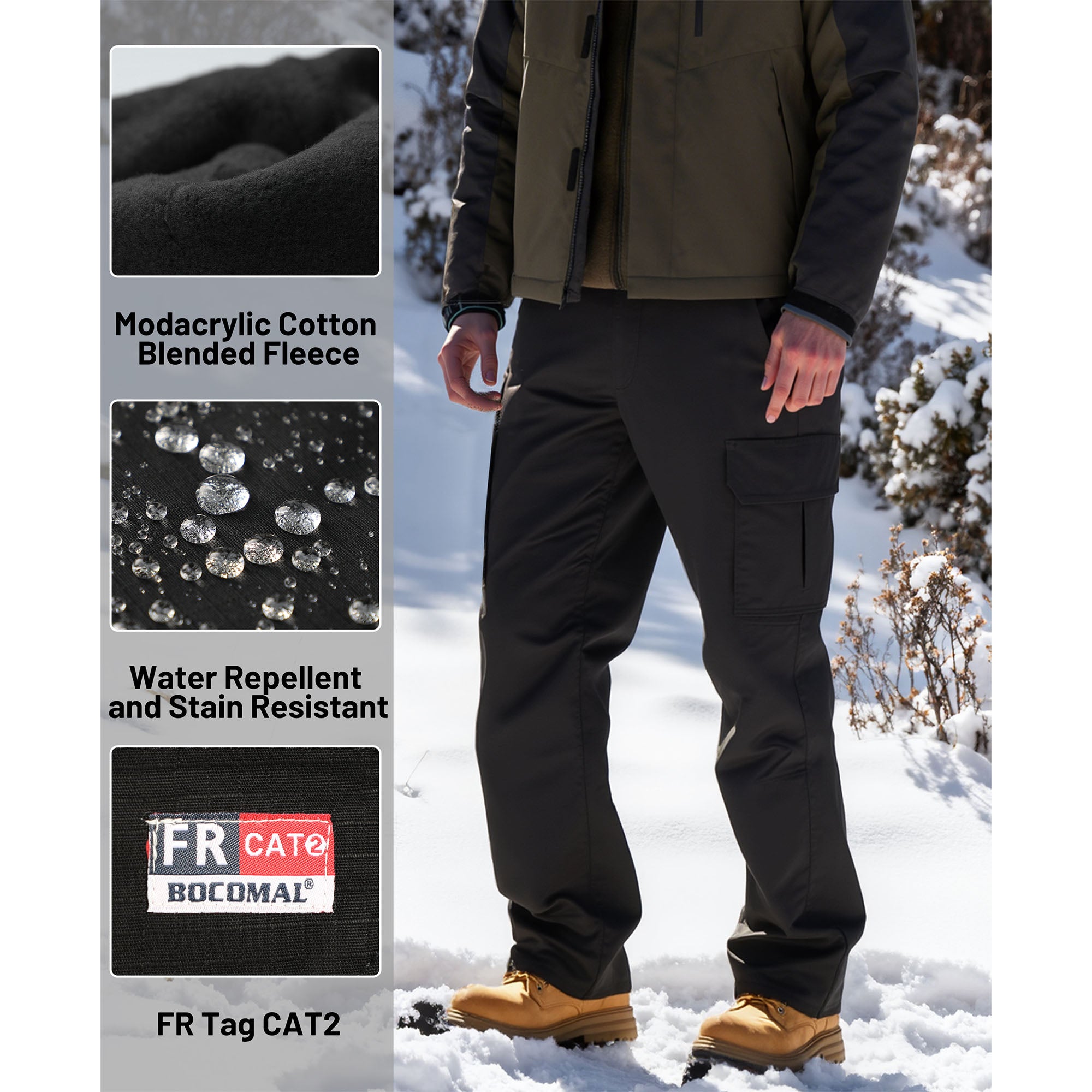 Modacrylic Cotton Fleece Lined Stretch Winter Cargo Pants-9328