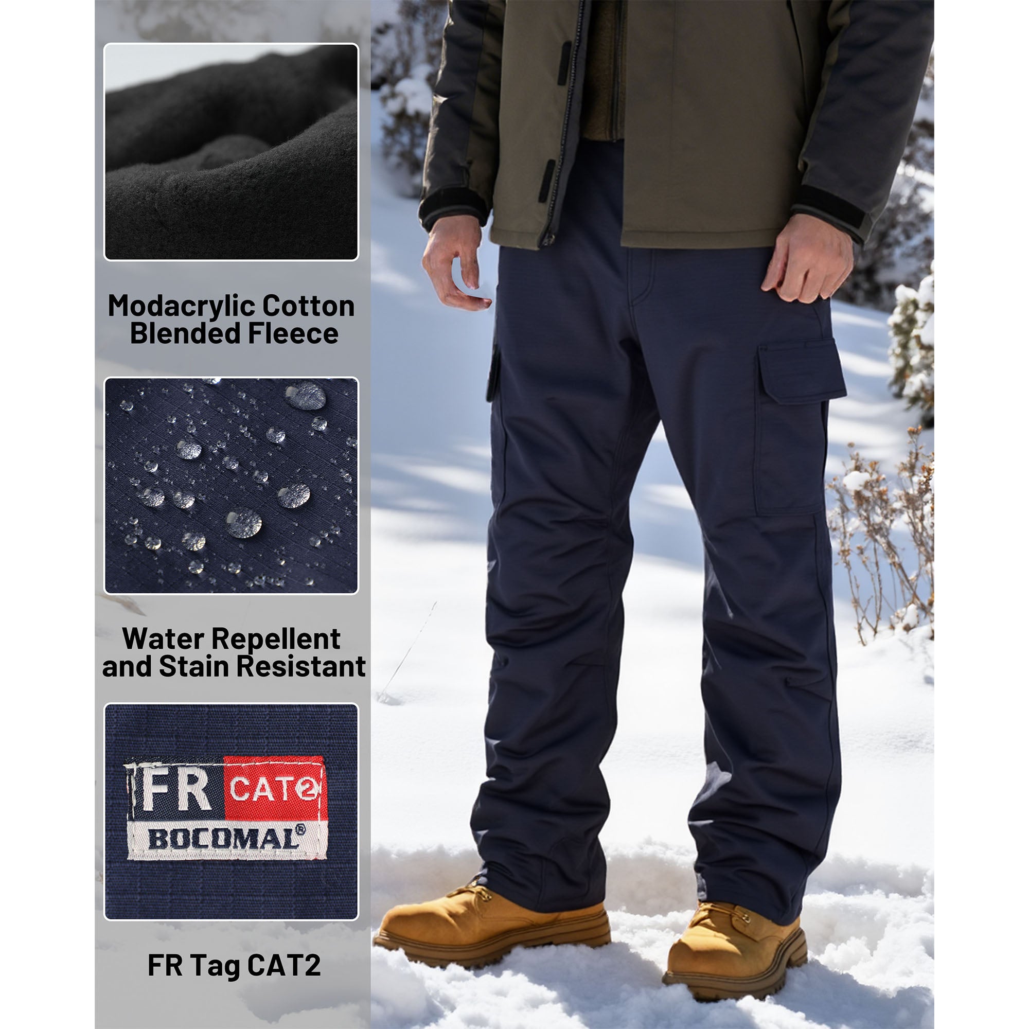 Modacrylic Cotton Fleece Lined Stretch Winter Cargo Pants-9328