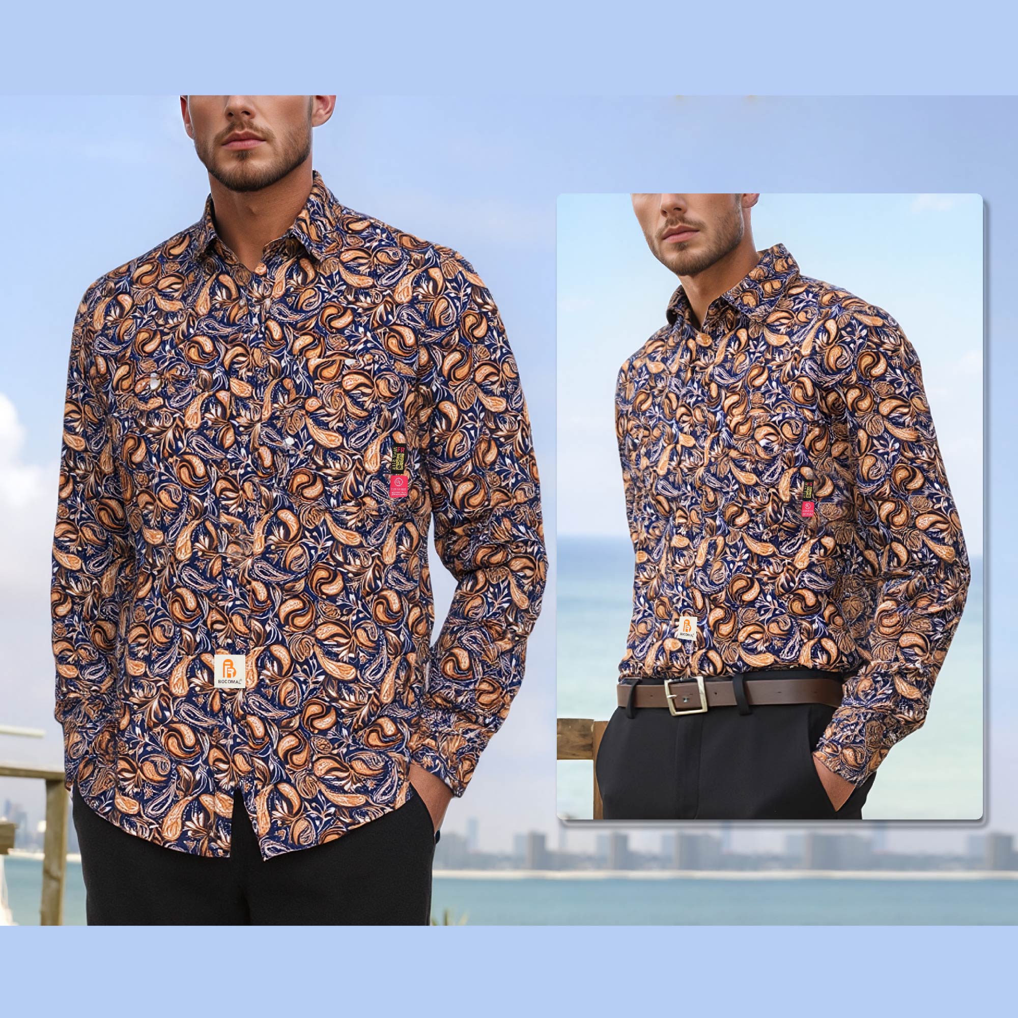 6.5OZ Lightweight Printed FR Shirts With Pearl Snap-0916A