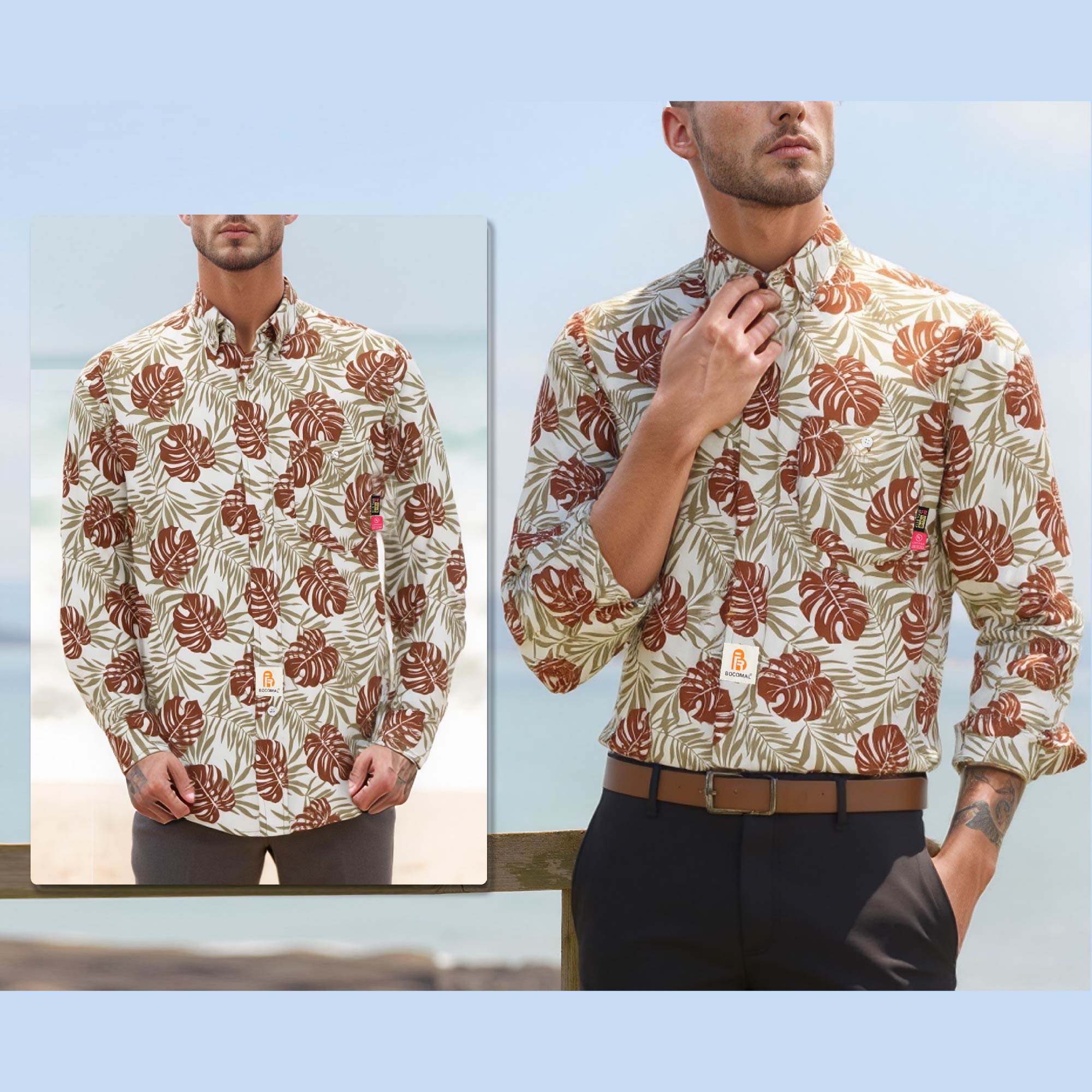 6.5OZ Printed Hawaii Lightweight Button Down Flame Resistant Shirts-0816A
