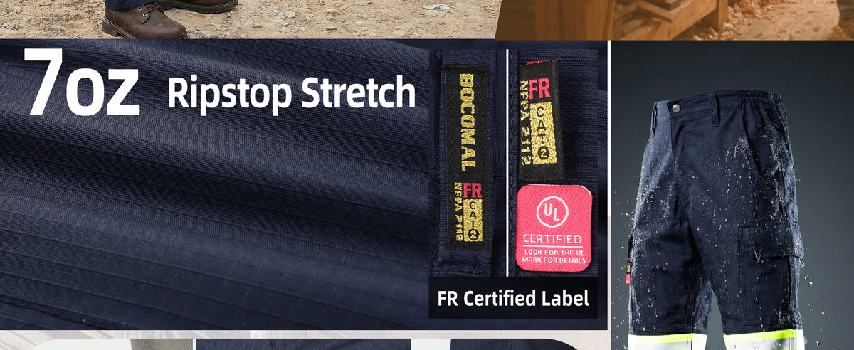 7OZ Hi Vis Rip-Stop FR Reflective Cargo Work Pants-A828HV