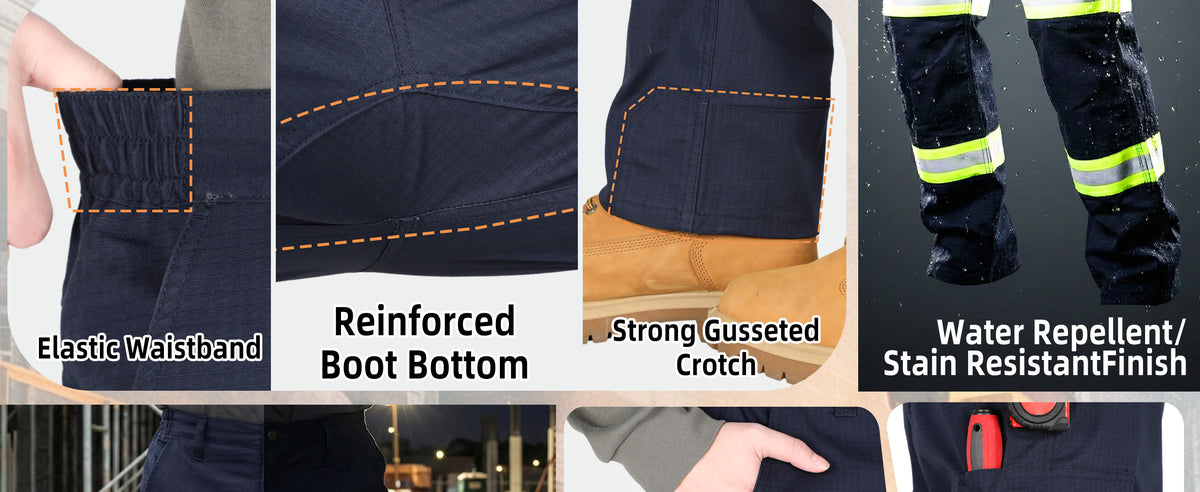 7OZ Hi Vis Rip-Stop FR Reflective Cargo Work Pants-A828HV