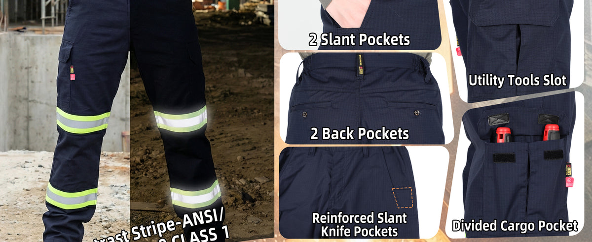 7OZ Hi Vis Rip-Stop FR Reflective Cargo Work Pants-A828HV