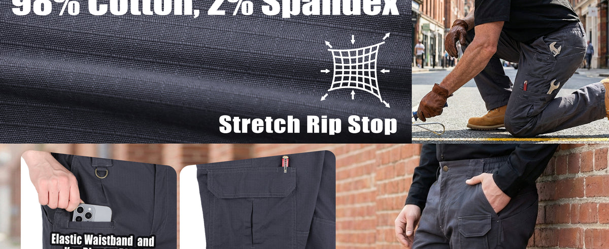 6OZ 10-Pocket Relaxed Fit Stretch Ripstop Cargo Pants（NON-FR）-PN061F