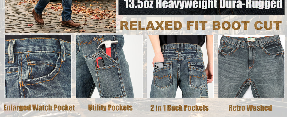 13.5OZ Heavywight Dura-Rugged Slub Denim Jeans(NON-FR)