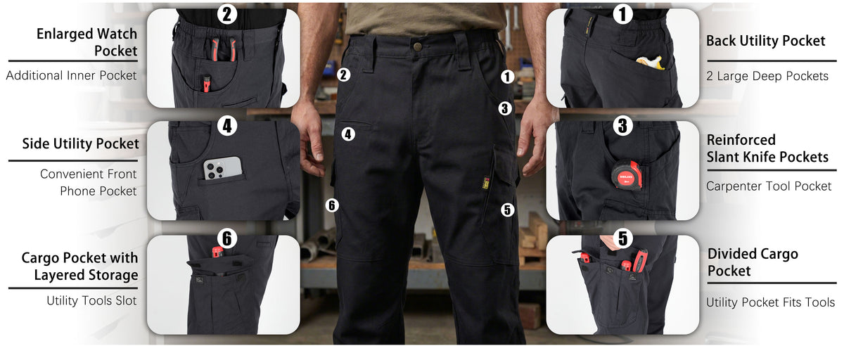 8.5OZ Cargo Pockets Dura-Stretch Rip-Stop Soft Canvas FR Reinforced Work Pants-8432