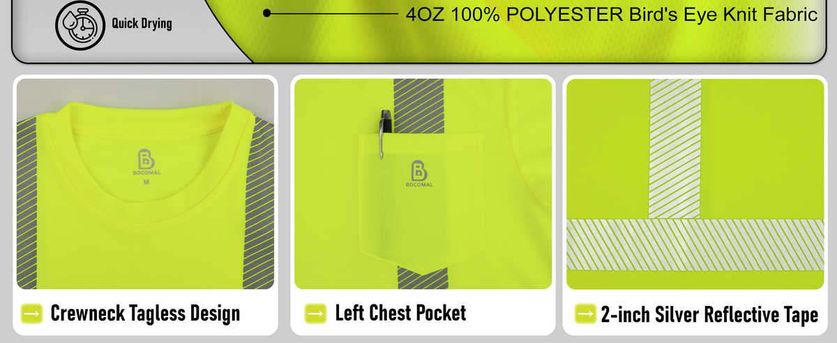 4OZ High Visibility Shirts Reflective Breathable Safety Work Tee (NON-FR)- TS132B