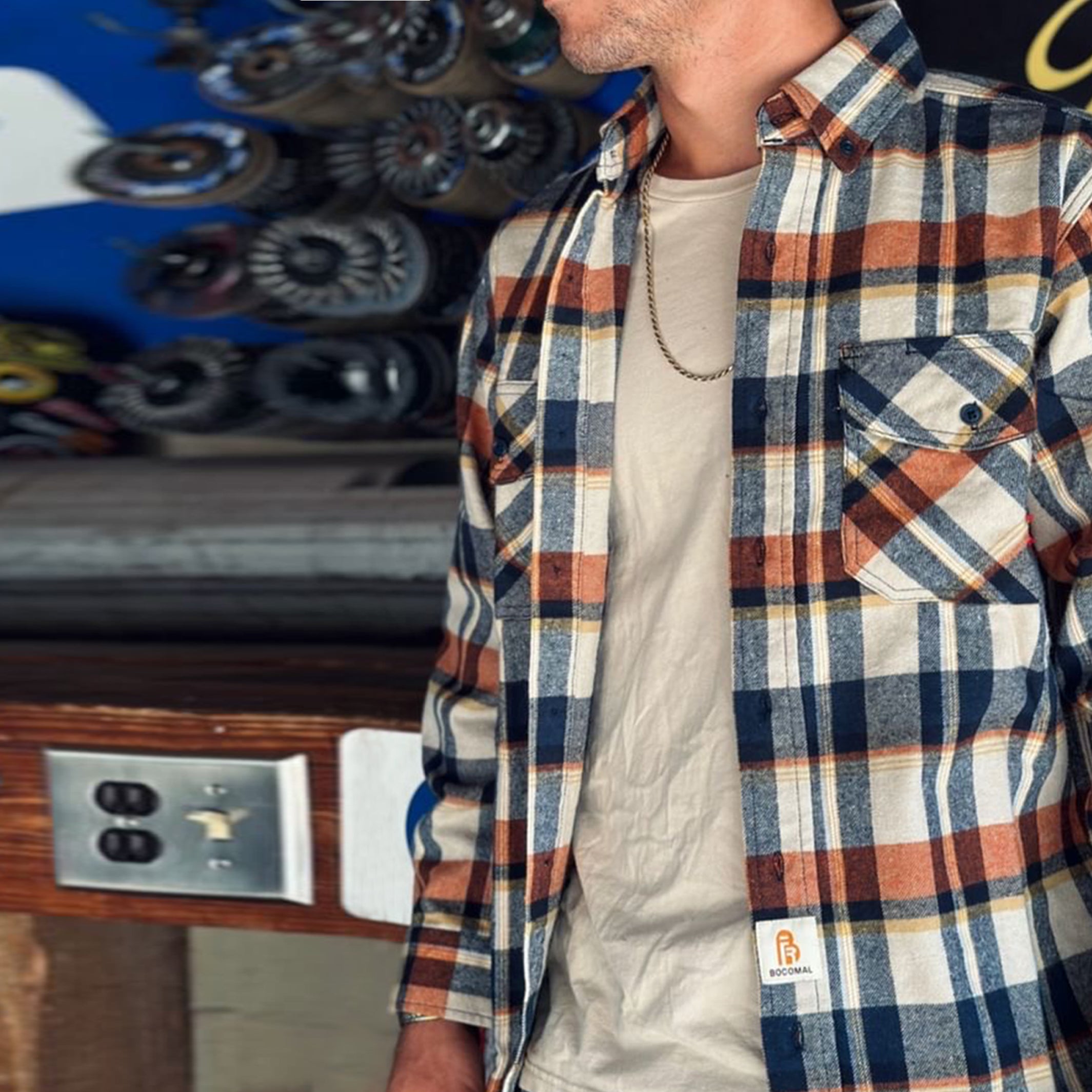 9.5OZ Plaid Flannel Shirts With Button(Final Sale)-3818