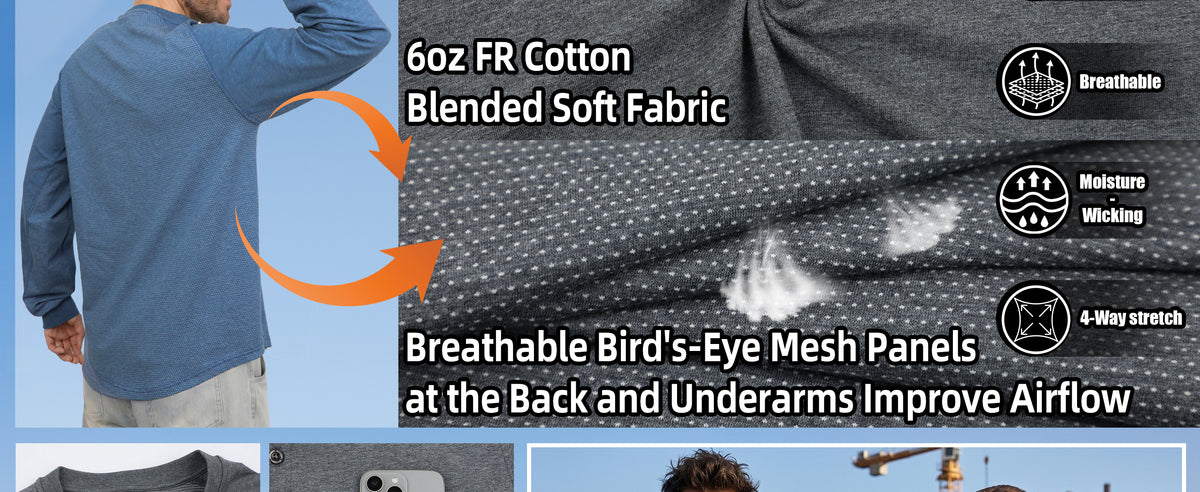6OZ Henley Bird's-Eye Breathable Vented Mesh FR Tee-B535