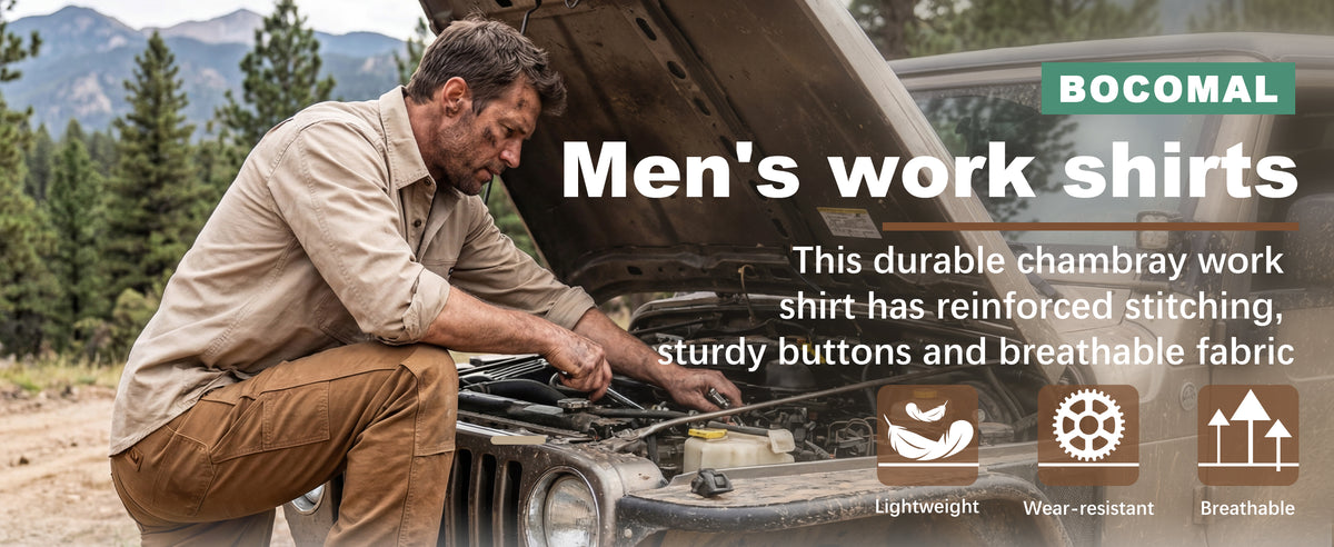 Men's Lightweight 100% Cotton Chambray Button Down Work Shirts -SH041J