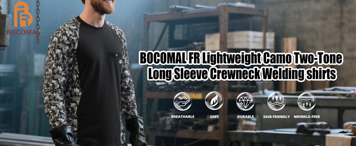 5.5oz Lightweight Crewneck Camo Two-Tone Melt Pocket FR Long Sleeve Welding T-Shirt-4408C