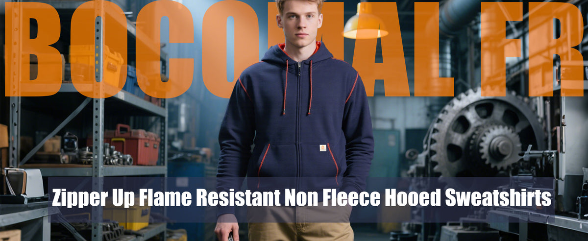 12OZ Heavyweight Cotton Fleece Zipper Front FR Hooded Sweatshirts-1531B