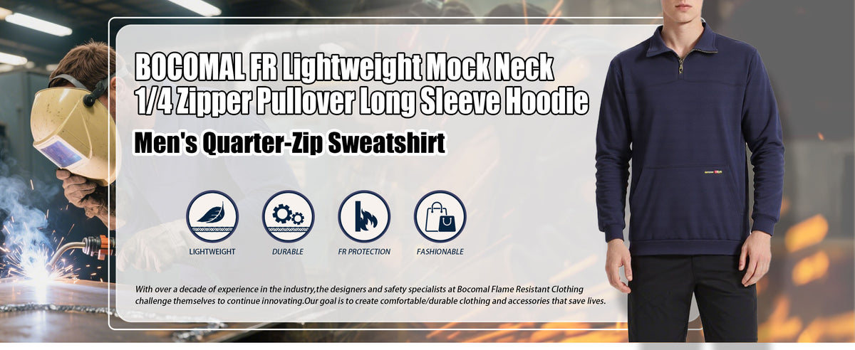 7.5oz Midweight Non-Fleece Mock Neck 1/4 Quarter Zipper Water/Stain Repellent Fire Resistant Sweater Shirts-9013