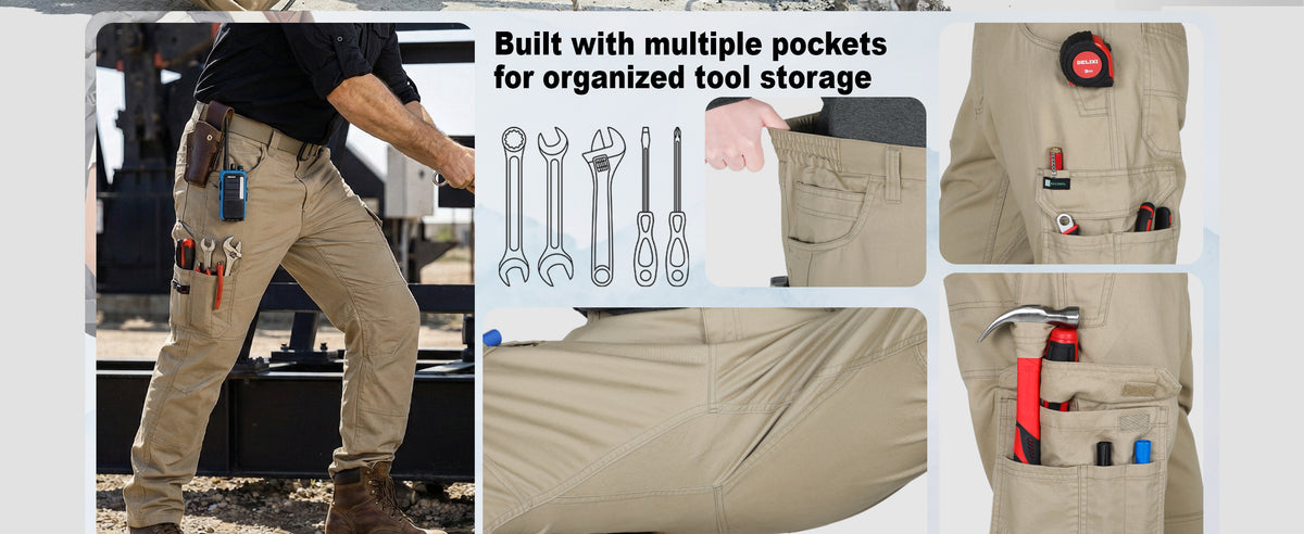 7oz Men's 12 Multi-Pockets 100% C Dura Comfort Water/Stain Resistant Work Cargo Pants - 031D