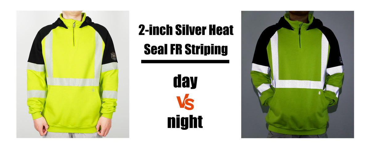 12oz Heavyweight Cotton Fleece 1/4 Zipper Mockneck Reflective FR Hi-Vis Hoodies-8931HV