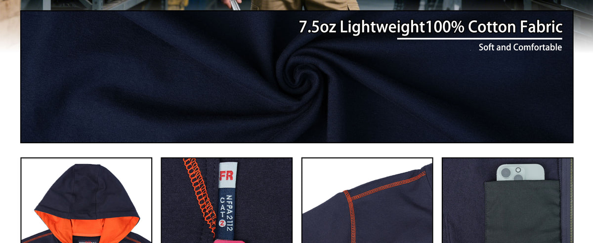 12OZ Heavyweight Cotton Fleece Zipper Front FR Hooded Sweatshirts-1531B