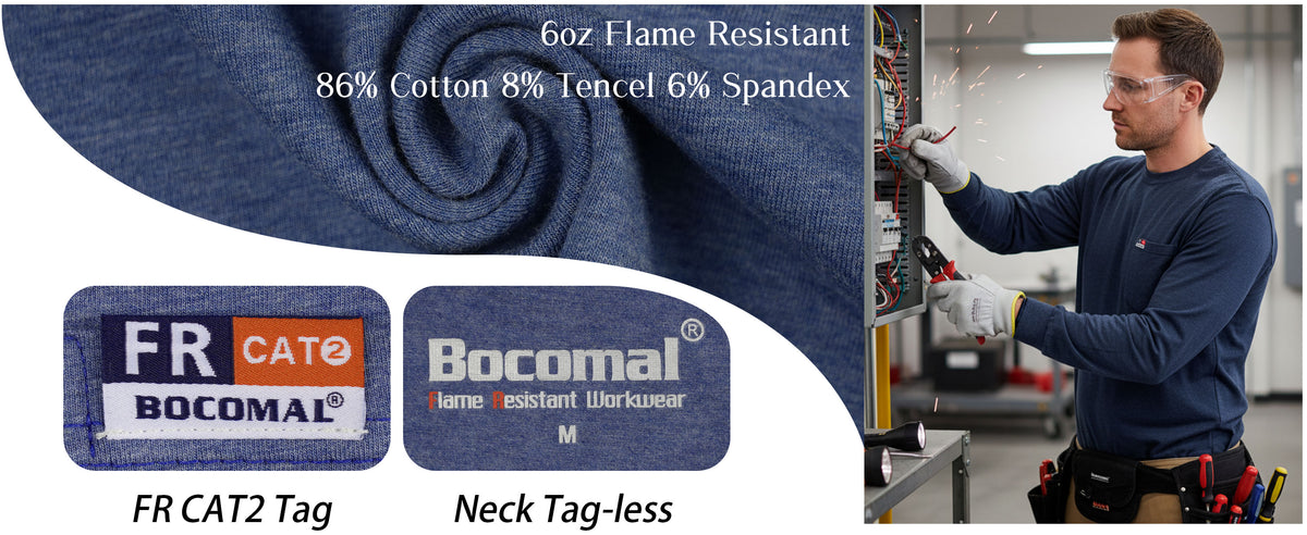 6OZ Crewneck Cotton Tencel Heather Blended Flame Resistant Work T-Shirt - A335