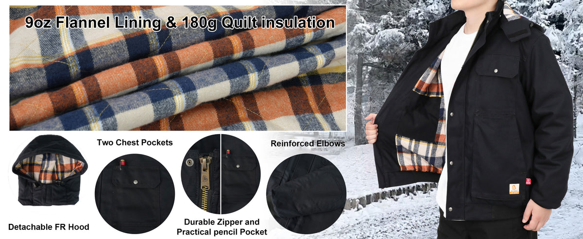 FR Jacket Insulated Heavyweight Canvas Flannel Lined,Detachable Hood-8804