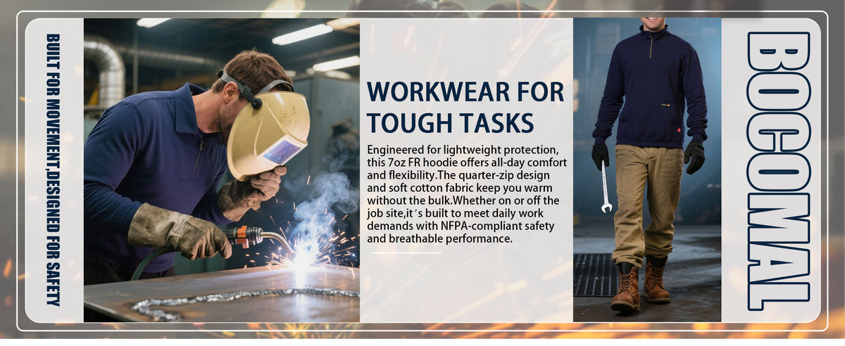 7.5oz Midweight Non-Fleece Mock Neck 1/4 Quarter Zipper Water/Stain Repellent Fire Resistant Sweater Shirts-9013