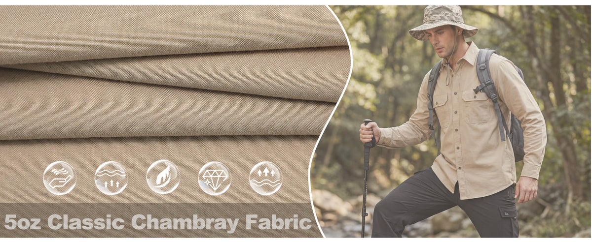 Men's Lightweight 100% Cotton Chambray Button Down Work Shirts -SH041J