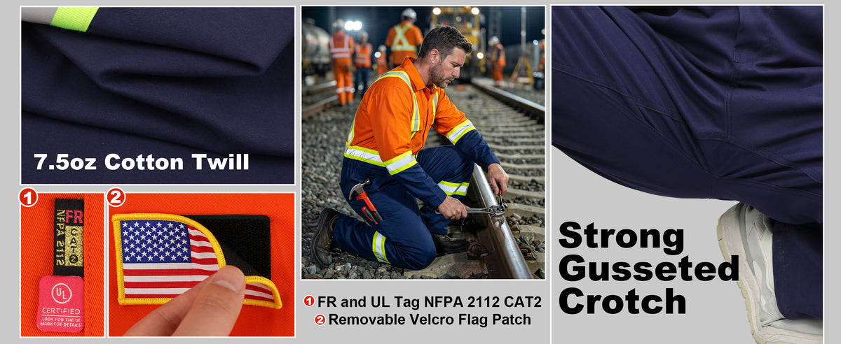 7.5OZ Cotton Twill FR Hi Vis Work Coverall - 2401HV