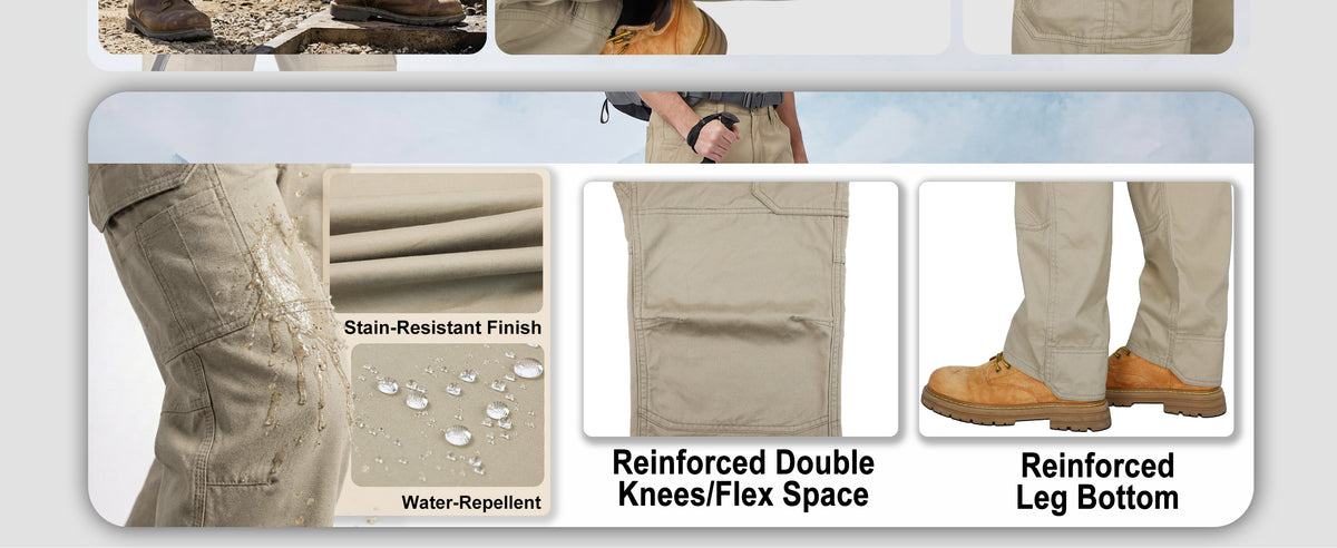 7oz Men's 12 Multi-Pockets 100% C Dura Comfort Water/Stain Resistant Work Cargo Pants - 031D