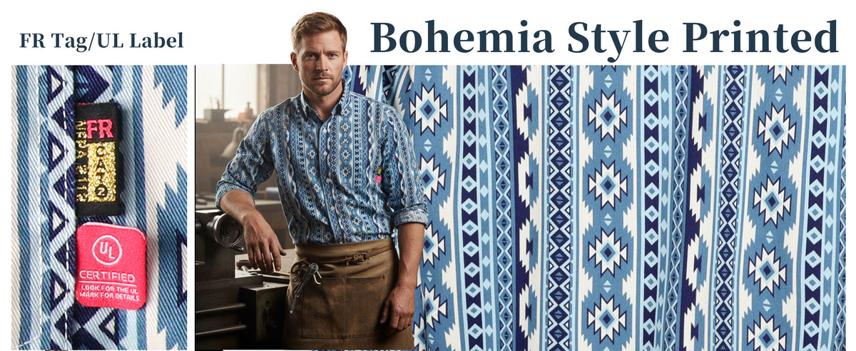 6.5OZ Printed Bohemia Button Down Flame Resistant Work Shirt-0816A-NEW
