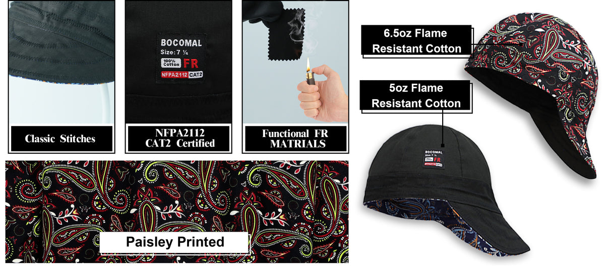 6.5OZ Mid-weight Cotton Twill Flame Resistant Paisley Printed Welding Cap - 4816S