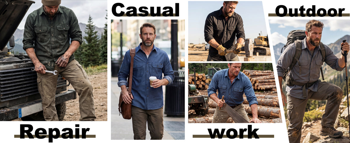 Men's Lightweight 100% Cotton Chambray Button Down Work Shirts -SH041J