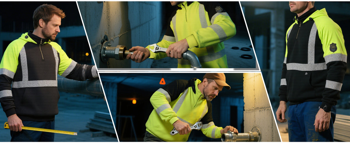 12oz Heavyweight Cotton Fleece 1/4 Zipper Mockneck Reflective FR Hi-Vis Hoodies-8931HV